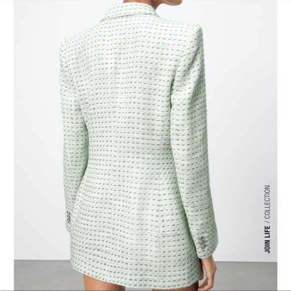 ZARA SET 2 Pc Co-Ord Suit Mint Green Textured Tweed Blazer & Pleated Mini Skirt - Picture 8 of 17
